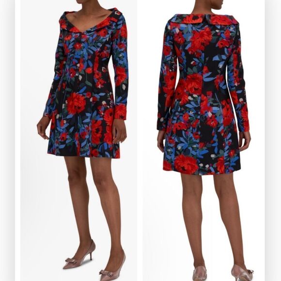 LELA ROSE Black Multi Open Neck Seamed Mini Dress Size 12 NWT $1590 - Picture 3 of 9